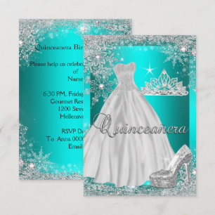 Teal Blue Quinceanera 15th Birthday Party Invitation