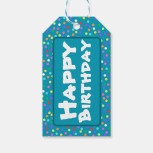Teal Blue Rainbow Confetti Happy Birthday Gift Gift Tags