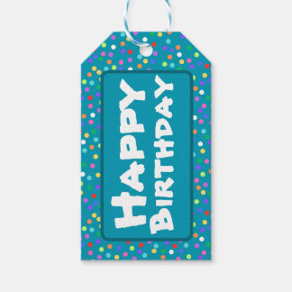 Teal Blue Rainbow Confetti Happy Birthday Gift Gift Tags