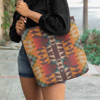 Teal Blue Red Brown Orange Tribal Art Pattern