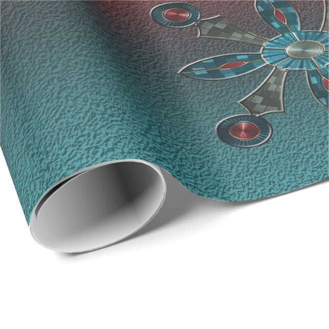 Teal Blue Red Wood Wrapping Paper (Roll Corner)