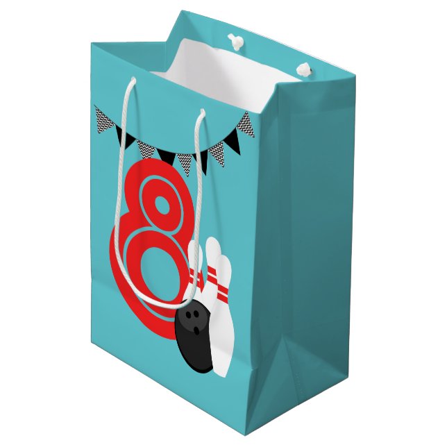Teal Blue Retro Bowling Birthday Gift Bag (Front Angled)