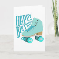 Teal Blue Retro Quad Roller Skate Happy Birthday