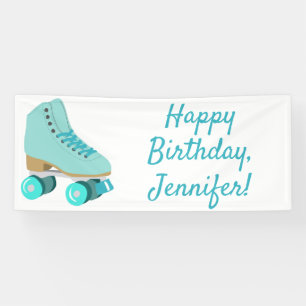 Teal Blue Retro Quad Roller Skate Personalized Banner