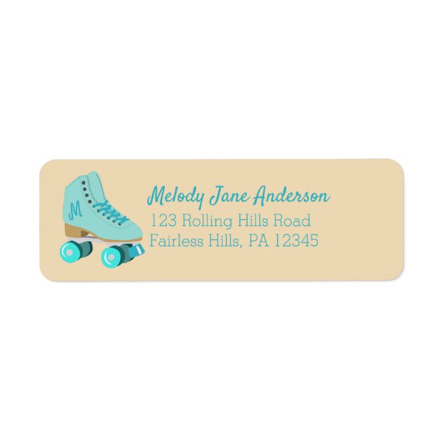 Teal Blue Retro Quad Roller Skate Return Address (Front)