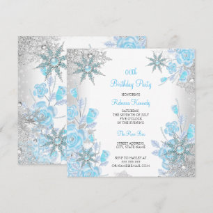 Teal Blue Rose Winter Wonderland Snowflakes Party Invitation