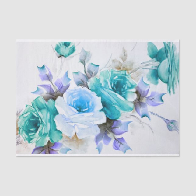 Teal & Blue Roses Tissue Paper (Front)