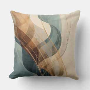 Teal Blue Rust Grey Cream Abstract Farmhouse Throw Pillow