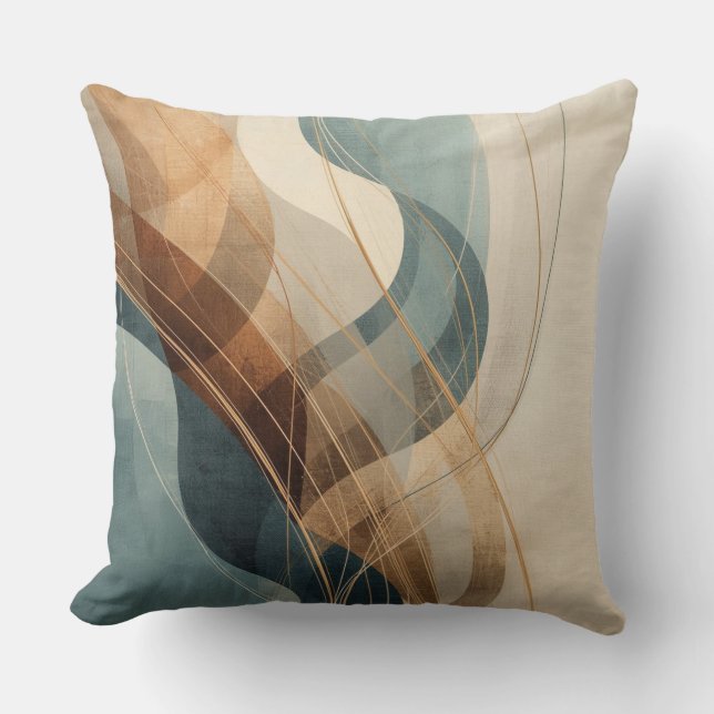 Teal Blue Rust Grey Cream Abstract Farmhouse Throw Pillow (Front)