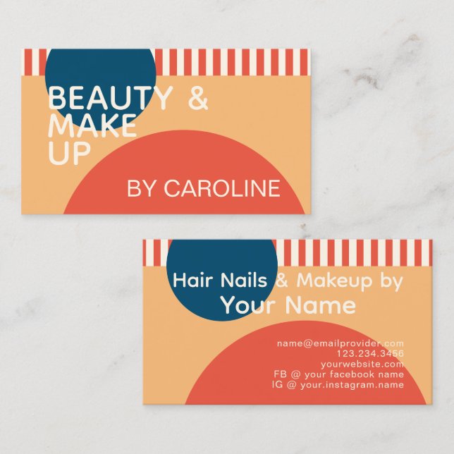 Teal Blue Rust Orange Ivory Art Shapes Pattern Business Card (Front/Back)