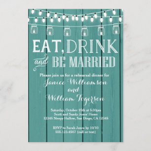 Teal Blue Rustic Wood Rehearsal Dinner Invitation