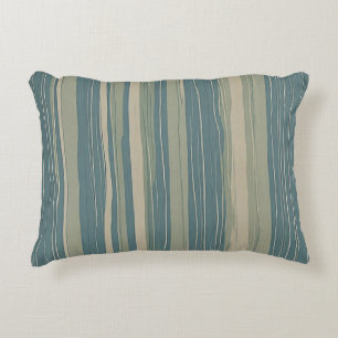 Teal Blue Sage and Beige Stripes Accent Pillow