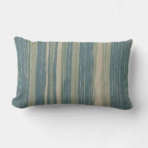 Teal Blue Sage and Beige Stripes Lumbar Pillow