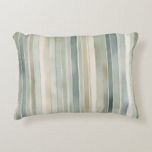 Teal Blue Sage Green Cream Distressed Stripe Accent Pillow