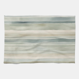 Teal Blue Sage Green Cream Distressed Stripe Kitchen Towel
