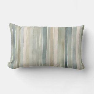 Teal Blue Sage Green Cream Distressed Stripe Lumbar Pillow