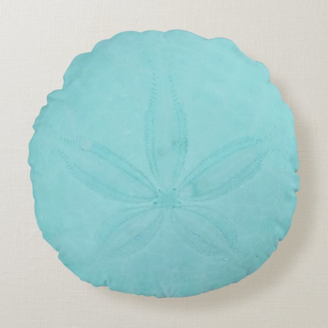 Teal Blue Sand Dollar Nautical Coastal Round Pillow (Front)