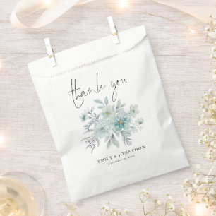 Teal Blue Sea Mist Floral Engagement Thank You Favour Bag