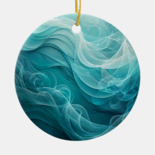Teal Blue Sea Sky Swirly Dreamy Ceramic Ornament