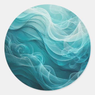 Teal Blue Sea Sky Swirly Dreamy Classic Round Sticker