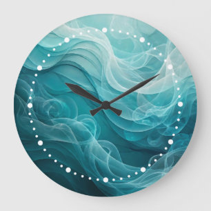 Teal Blue Sea Sky Swirly Dreamy  Large Clock