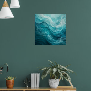 Teal Blue Sea Sky Swirly Dreamy Poster
