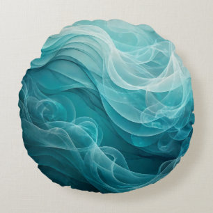 Teal Blue Sea Sky Swirly Dreamy Round Pillow