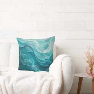 Teal Blue Sea Sky Swirly Dreamy Throw Pillow