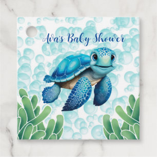 Teal Blue Sea Turtle Seaweed Boy Baby Shower Favour Tags