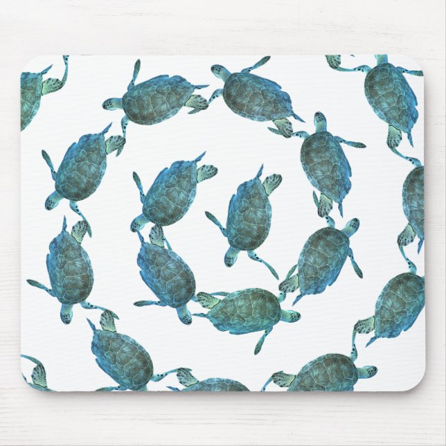Teal Blue Sea Turtles Ocean Elegant Beach Mouse Pad (Front)
