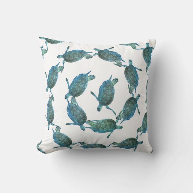 Teal Blue Sea Turtles Ocean Elegant Beach Throw Pillow (Front)