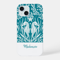 Teal Blue Seahorses Personalized