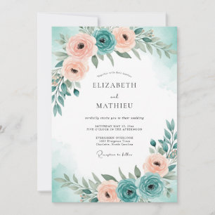 Teal Blue Serene Spring Wedding Invitation