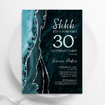 Teal Blue Silver Agate Surprise 30th Birthday Invitation<br><div class="desc">Teal blue and silver agate surprise 30th birthday party invitation. Elegant modern design featuring turquoise watercolor agate marble geode background,  faux glitter silver and typography script font. Trendy invite card perfect for a stylish women's bday celebration. Printed Zazzle invitations or instant download digital printable template.</div>