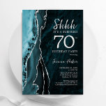 Teal Blue Silver Agate Surprise 70th Birthday Invitation<br><div class="desc">Teal blue and silver agate surprise 70th birthday party invitation. Elegant modern design featuring turquoise watercolor agate marble geode background,  faux glitter silver and typography script font. Trendy invite card perfect for a stylish women's bday celebration. Printed Zazzle invitations or instant download digital printable template.</div>