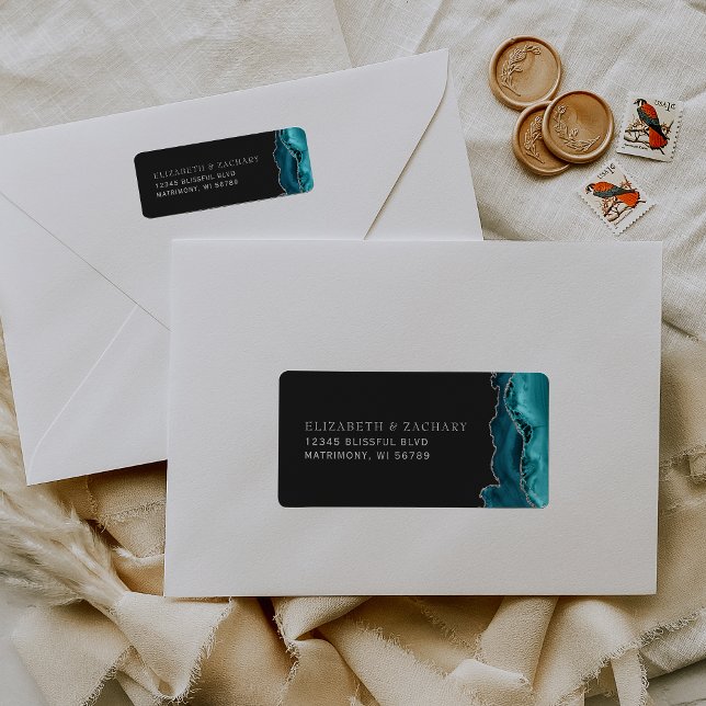 Teal Blue Silver Agate Wedding Return Address (Creator Uploaded)