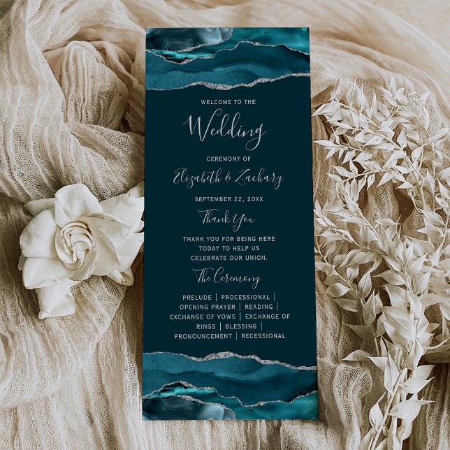 Teal Blue Silver Agate Wedding Suite Program (Creator Uploaded)