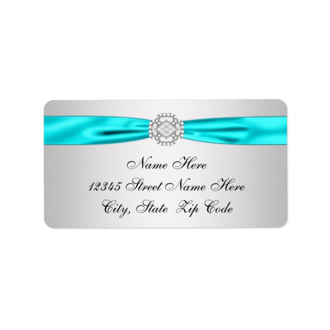 Teal Blue Silver Diamond Return Address Label (Front)