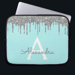 Teal Blue Silver Glitter Sparkle Monogram Laptop Sleeve<br><div class="desc">Teal Blue - Aqua and Silver Faux Dripping Modern and Elegant Girly Glitter and Sparkle Elegant Monogram Case. This case can be customized to include your initial and first name.</div>