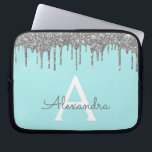 Teal Blue Silver Glitter Sparkle Monogram Laptop Sleeve<br><div class="desc">Teal Blue - Aqua and Silver Faux Dripping Modern and Elegant Girly Glitter and Sparkle Elegant Monogram Case. This case can be customized to include your initial and first name.</div>