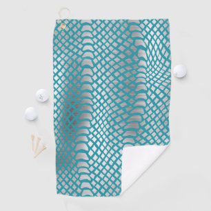 Teal Blue Silver Snake Print Golf Towel