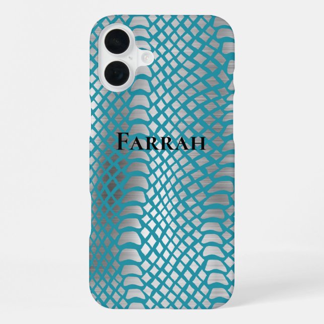 Teal Blue Silver Snake Print iPhone Case (Back)