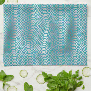 Teal Blue Silver Snake Print Kitchen Towel