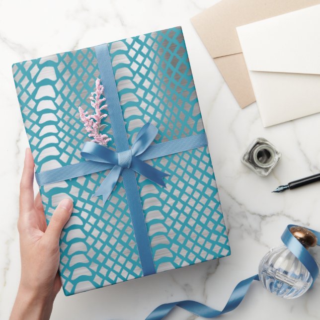 Teal Blue Silver Snake Print Wrapping Paper (Gifting)