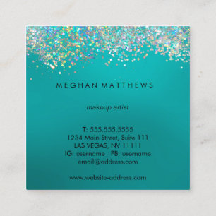 Teal Blue Silver Sparkle Beauty Stylist Square Business Card