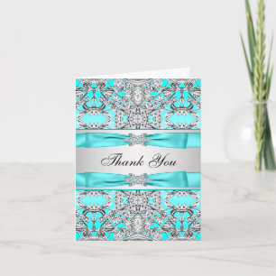 Teal Blue Silver Thank You Card