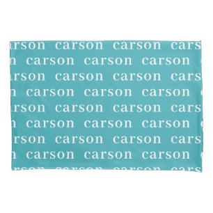 Teal Blue Simple Personalized Repeating Name Pillowcase