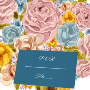 Teal Blue Simple Stylized Script Wedding Place Card