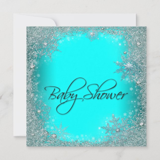 Teal Blue Snowflake Baby Shower Invitation (Front)