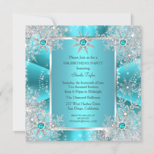 Teal Blue Snowflake Silver Winter Wonderland 2 Invitation